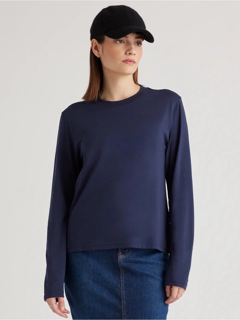 Cotton Modal relaxed, longsleeve tee/ Navy/ Medium